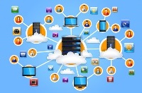 Illustration of a web / cloud based system with many devices