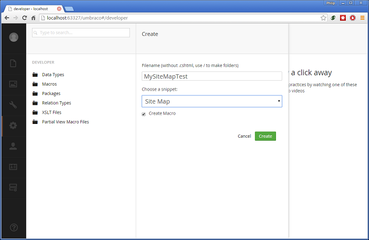 Create example Partial View Macro using Umbraco