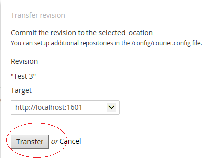 Press Transfer to copy to the Target Server
