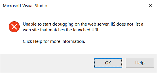 Unable to start debugging on the web server. IIS does not list a web site that matches the launched URL.